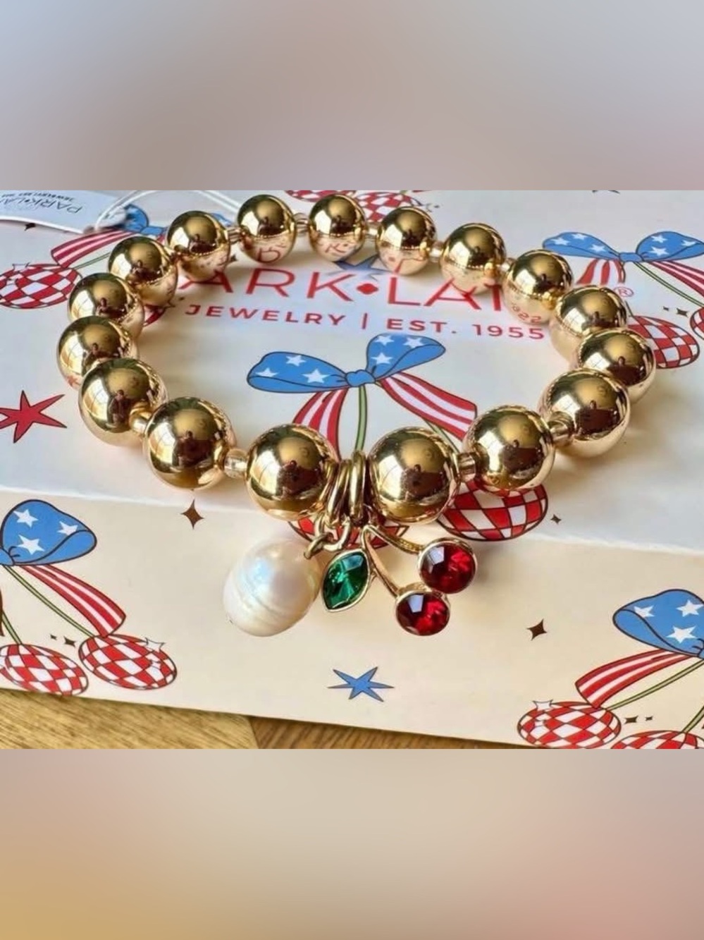Park Lane 🍒 TART Bracelet Freshwater Pearl Cherry Charm Beaded Stretch NWT